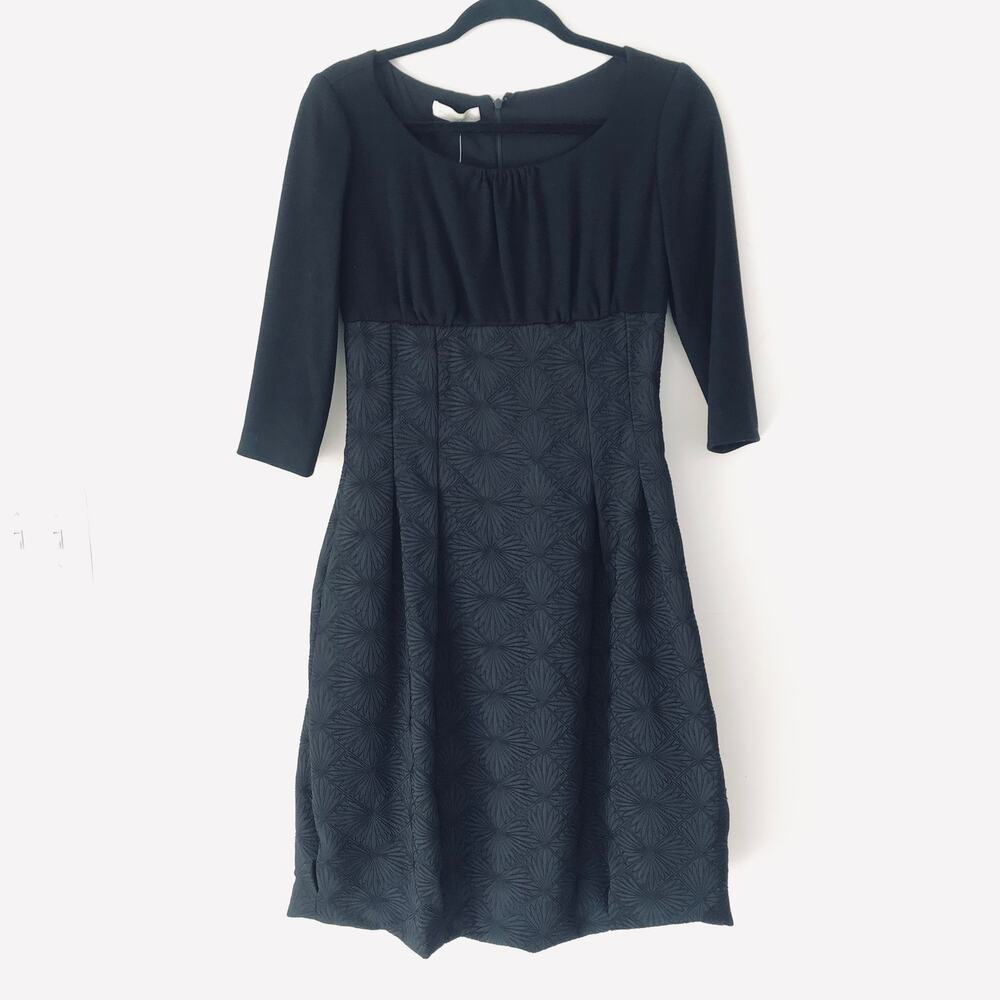 Gilles Montezen Black Brocade Half Sleeve Balloon Skirt Dress Women's Size 2